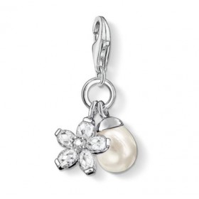 Thomas Sabo charm de perla con flor de circonitas.