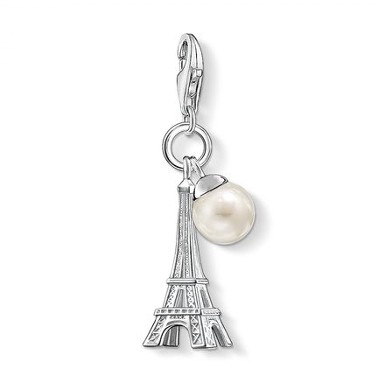 Thomas Sabo charm de Torre Eiffel con perla en plata.